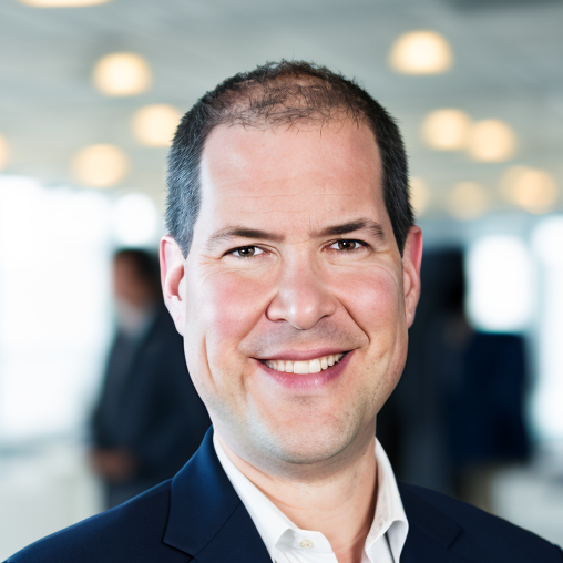 Portrait of Dave Schroeder, Director of National Security Initiatives and WINS co-lead, in a navy blazer and open-collared white shirt.
